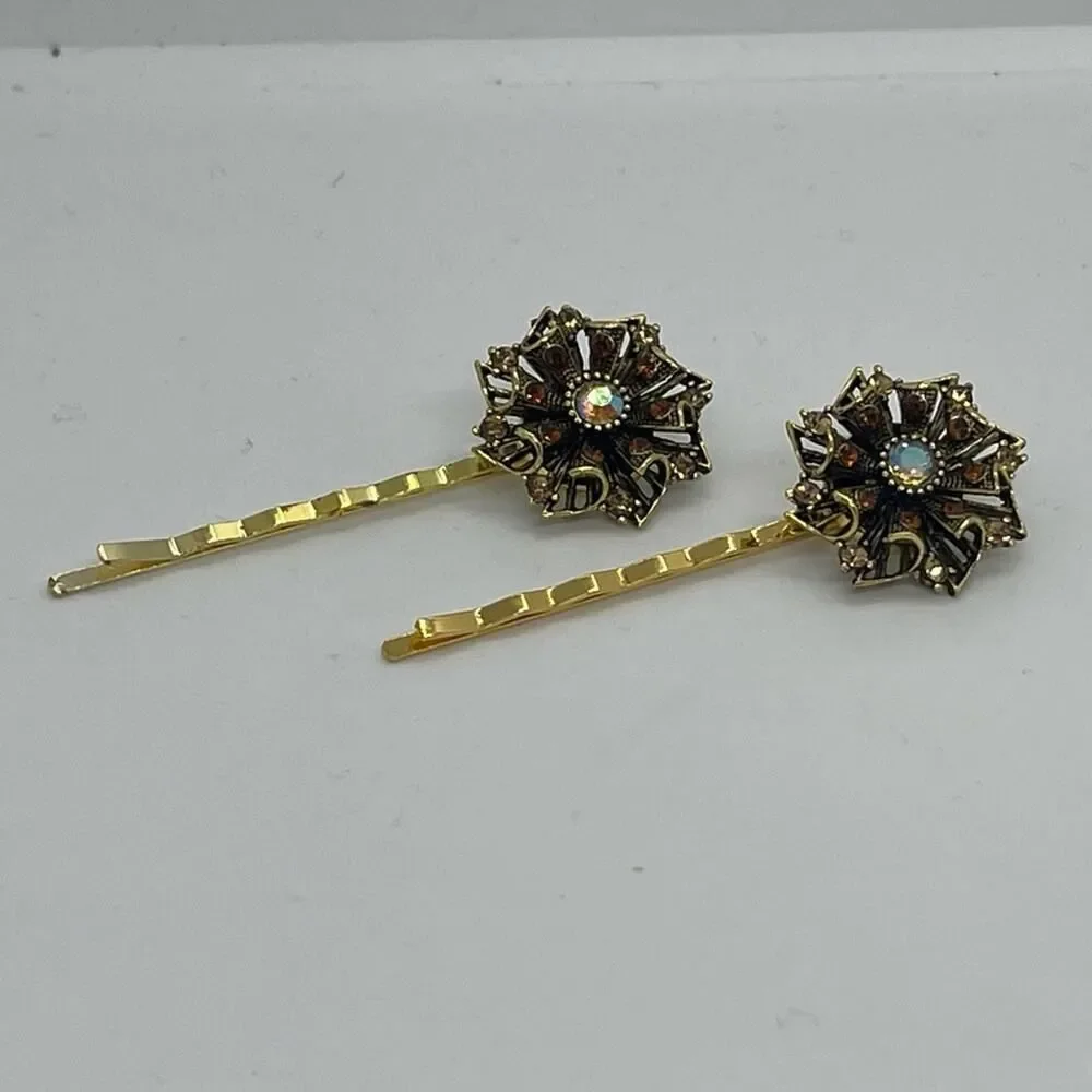 Handmade Amber Brown Rhinestone Set Hair Clips HoCo Wedding Fairy Jewelry NWT